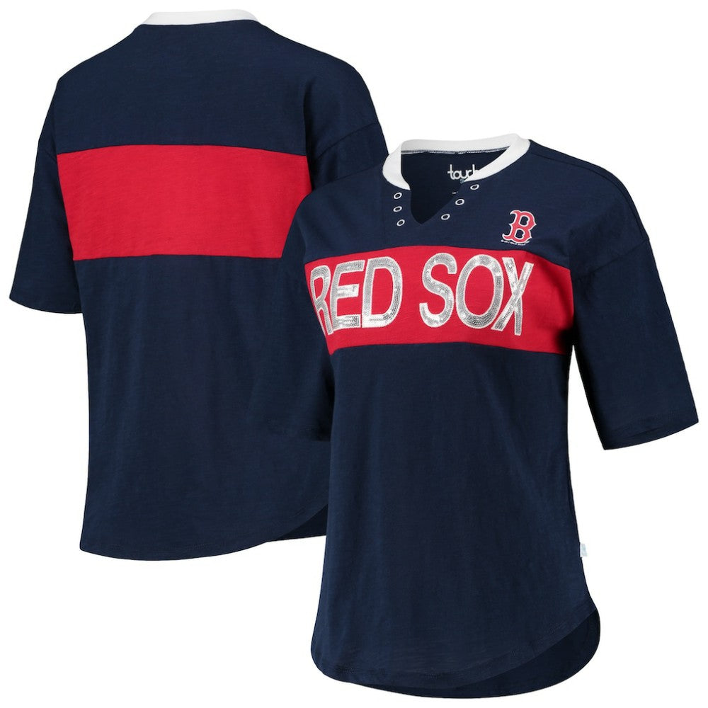 Boston Red Sox Touch Women's Lead Off Notch Neck T-Shirt - Navy/Red