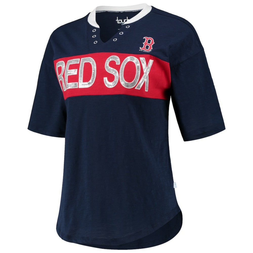 Boston Red Sox Touch Women's Lead Off Notch Neck T-Shirt - Navy/Red