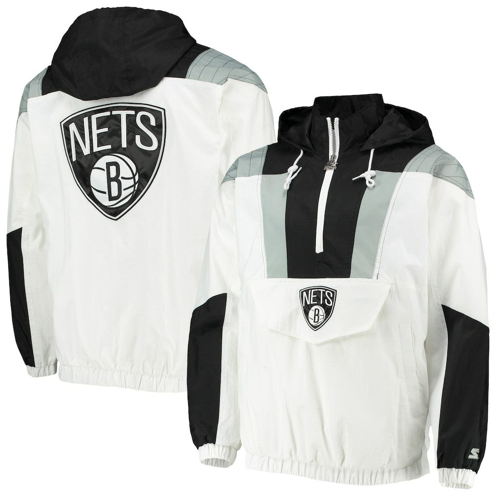Brooklyn Nets Starter Striker Crinkle Half-Zip Hoodie Jacket - White shop