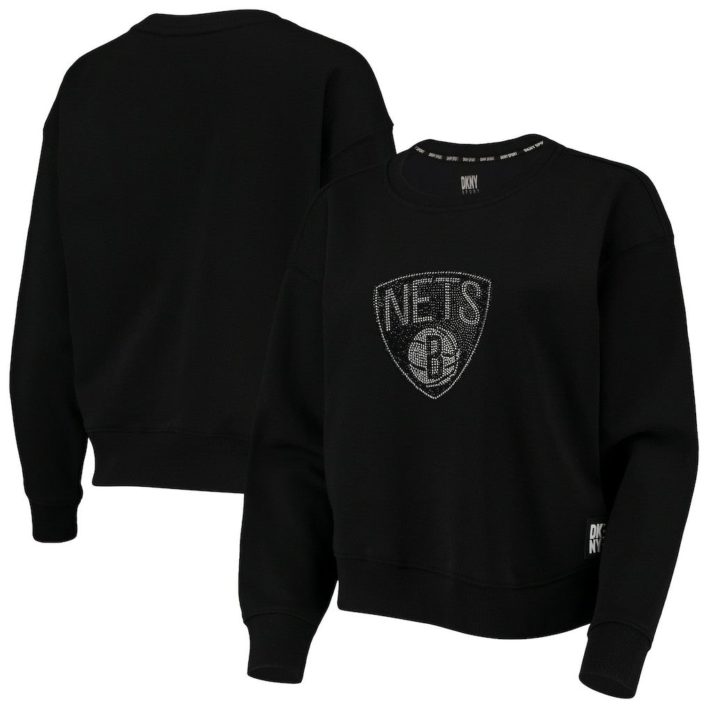 Brooklyn Nets DKNY Sport Women's Carrie Rhinestone Pullover Sweatshirt - Black outlet