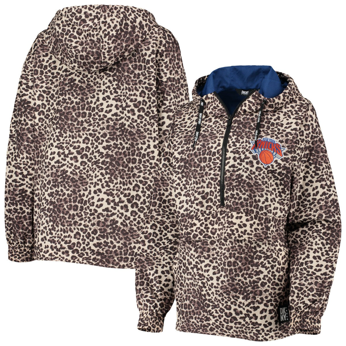 New York Knicks DKNY Sport Women's Gabriella Windbreaker Half-Zip Hoodie - Leopard sale