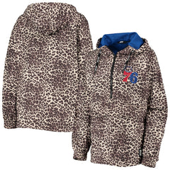 Philadelphia 76ers DKNY Sport Women's Gabriella Windbreaker Half-Zip Hoodie - Leopard on sale