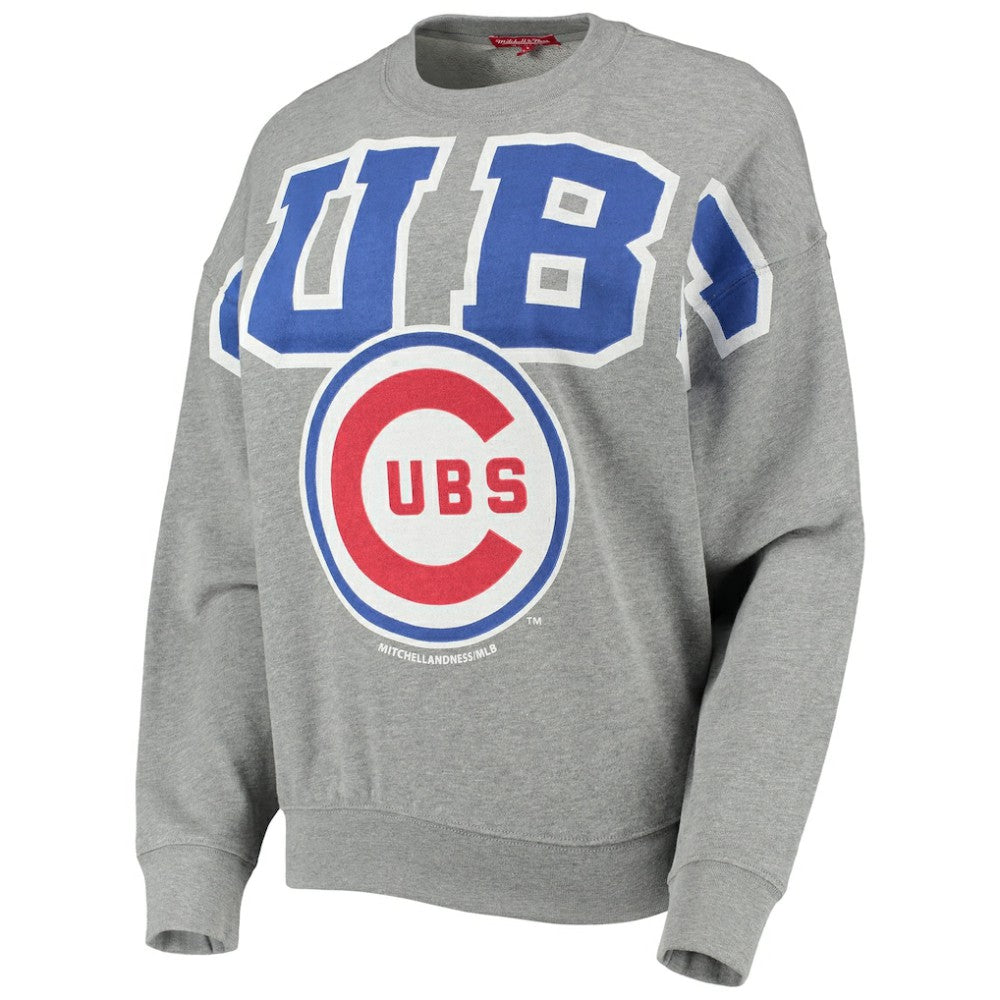 Chicago Cubs Women's Cooperstown Collection Logo Lightweight Pullover Sweatshirt - Heathered Gray | Mitchell & Ness
