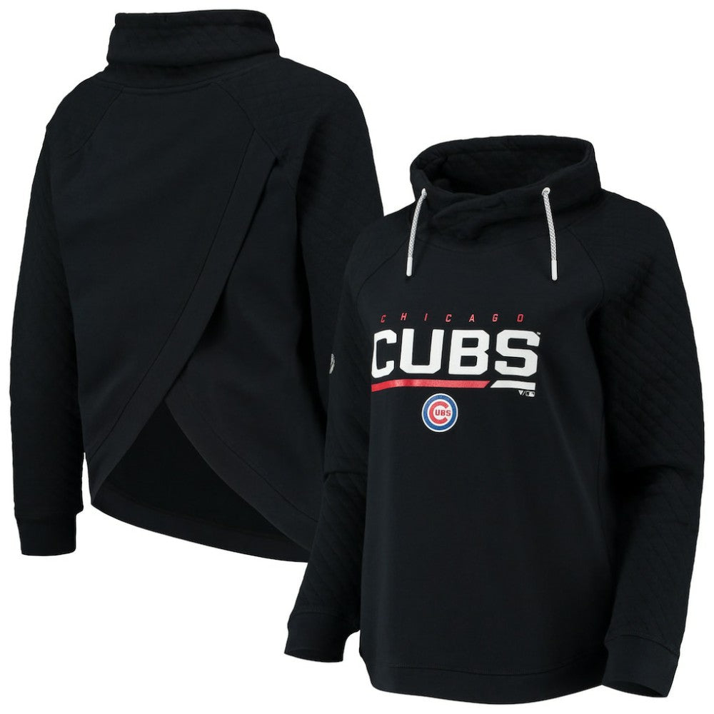 Chicago Cubs Levelwear Women's Vega Funnel Neck Raglan Pullover Sweatshirt - Black
