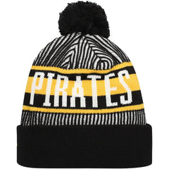 Pittsburgh Pirates Striped Cuffed Knit Hat with Pom - Black | New Era
