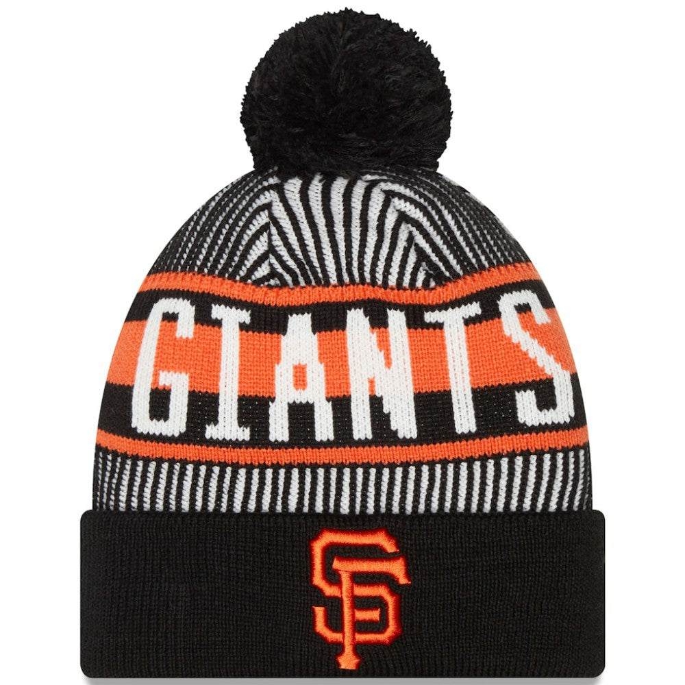 San Francisco Giants Striped Cuffed Knit Hat with Pom - Black | New Era