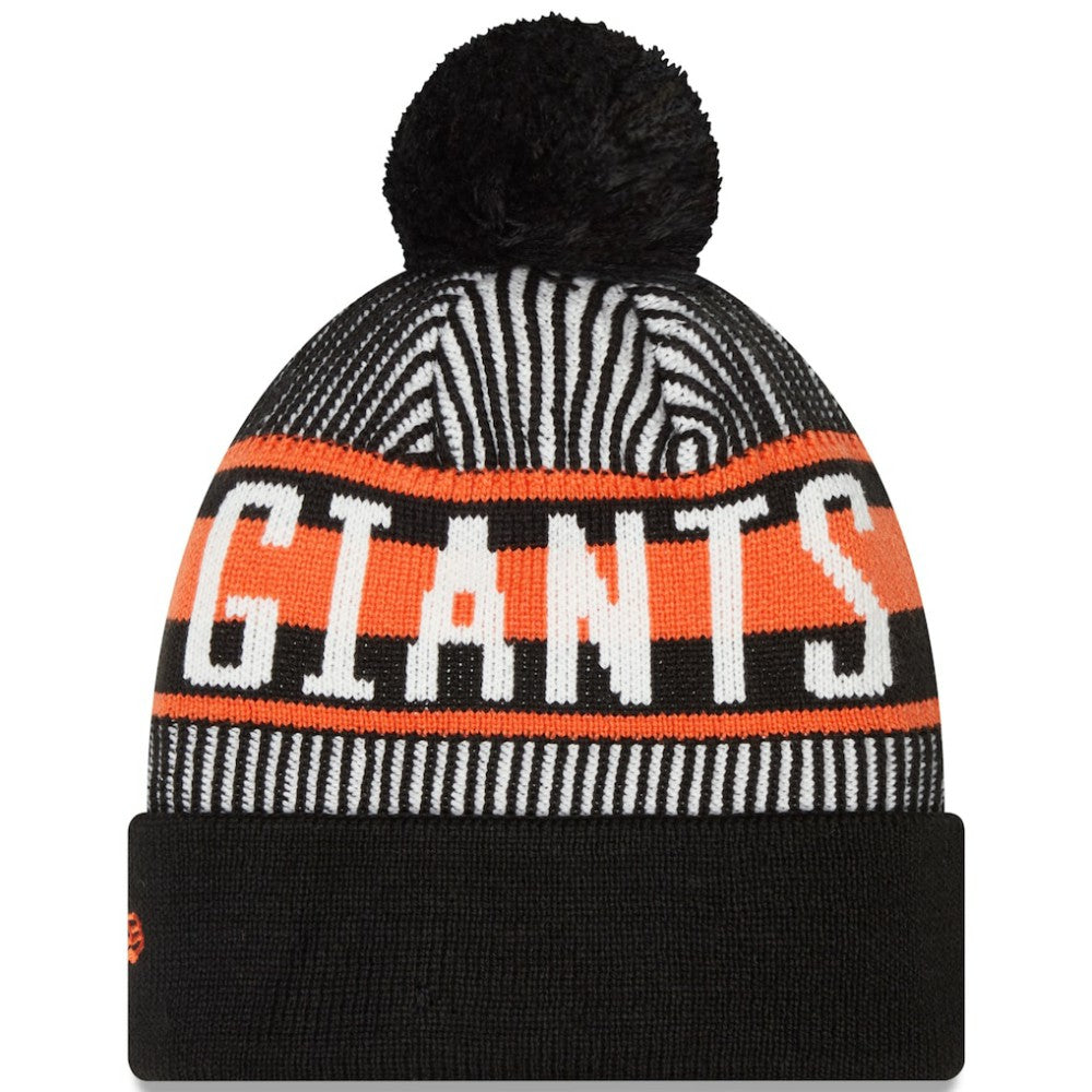 San Francisco Giants Striped Cuffed Knit Hat with Pom - Black | New Era