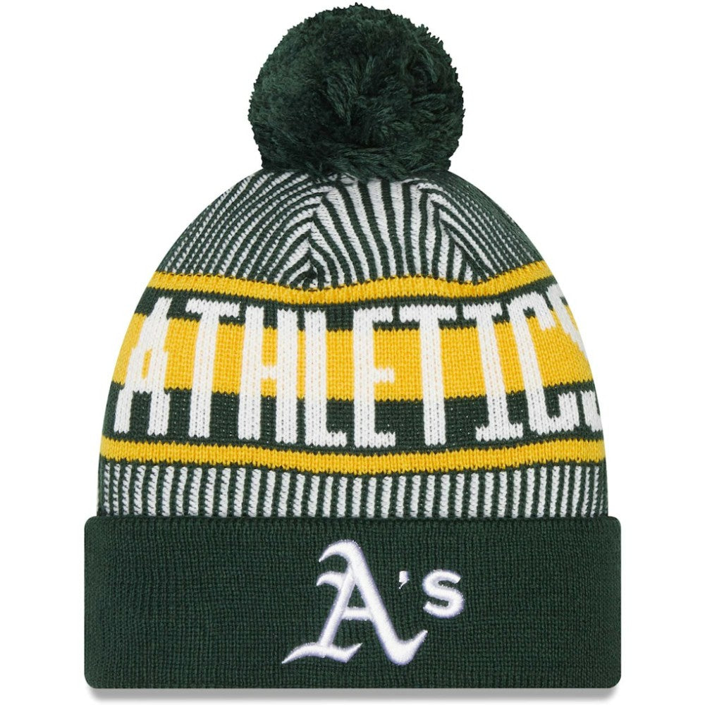 Athletics Striped Cuffed Knit Hat with Pom - Green | New Era