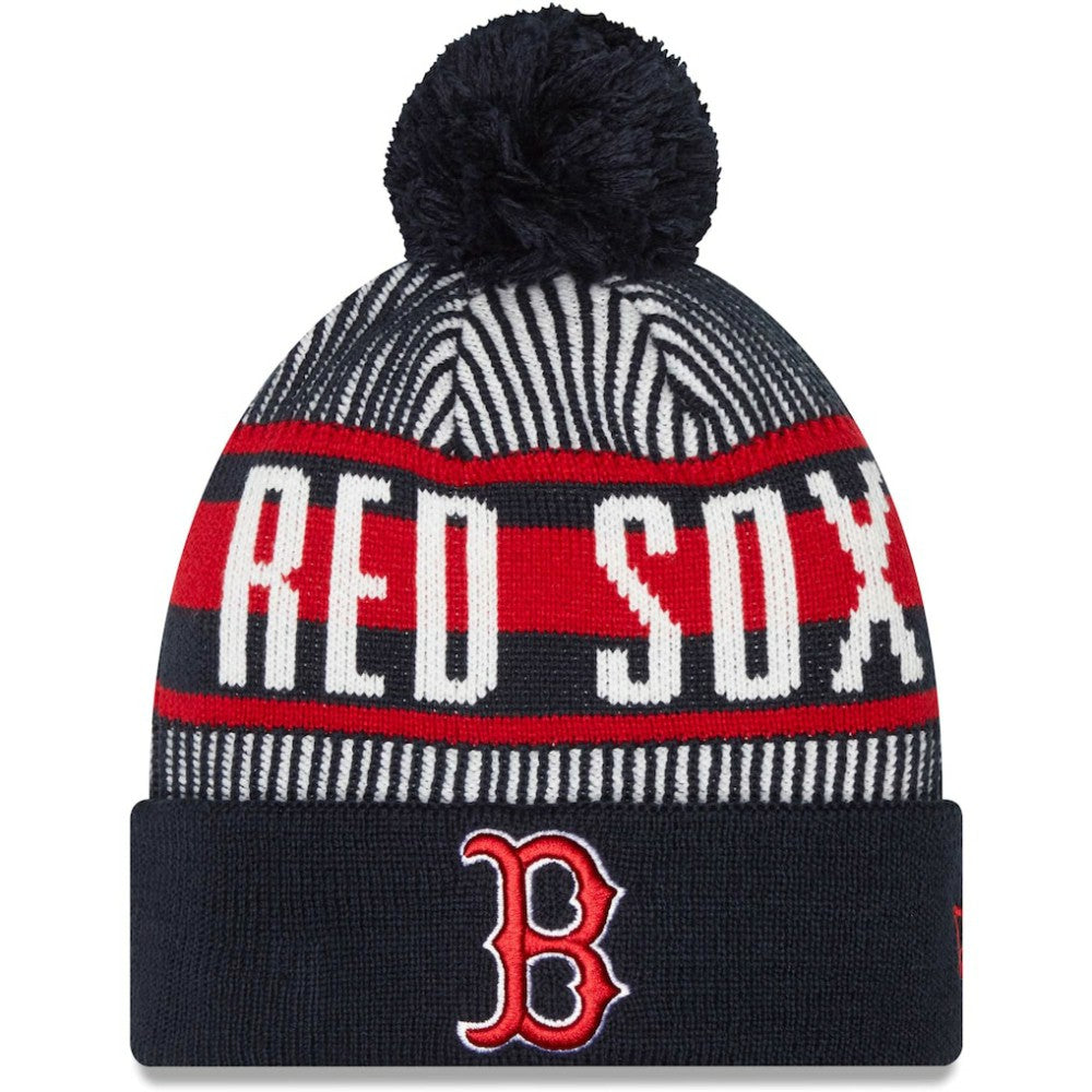 Boston Red Sox Striped Cuffed Knit Hat with Pom - Navy | New Era