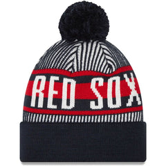 Boston Red Sox Striped Cuffed Knit Hat with Pom - Navy | New Era