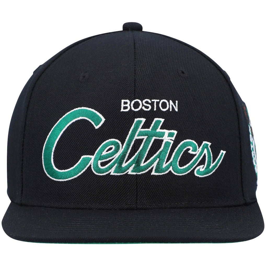 Boston Celtics Hardwood Classics Script 2.0 Snapback Hat - Black | Mitchell & Ness on sale