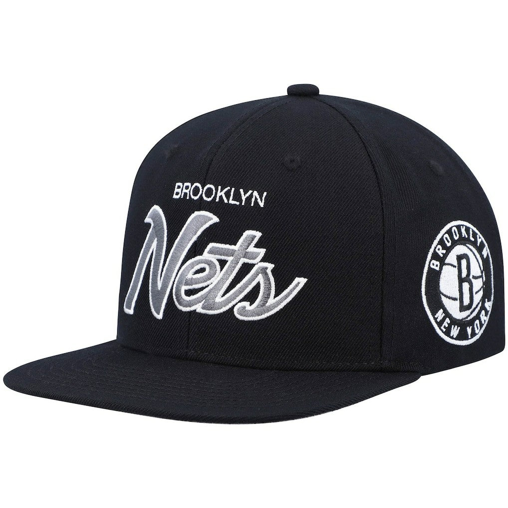 Brooklyn Nets Hardwood Classics Script 2.0 Snapback Hat - Black | Mitchell & Ness discount