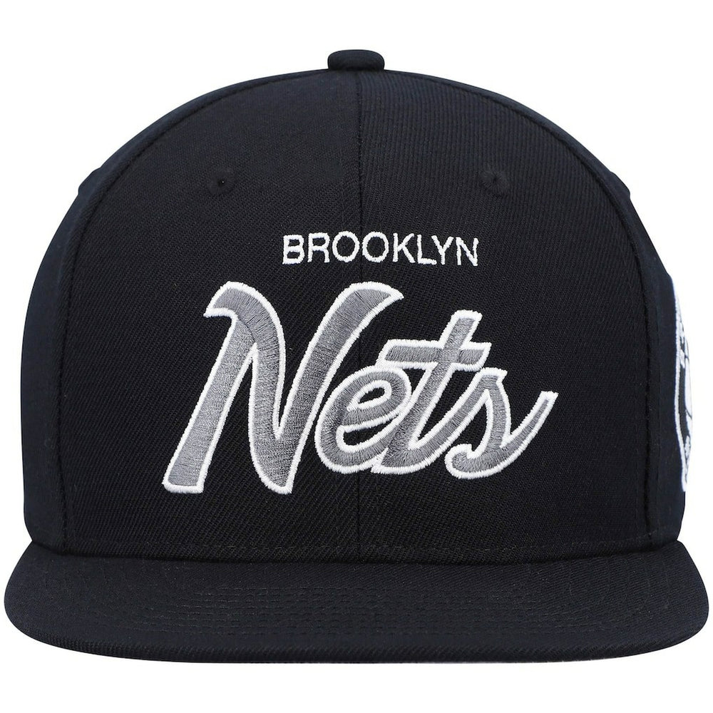 Brooklyn Nets Hardwood Classics Script 2.0 Snapback Hat - Black | Mitchell & Ness discount