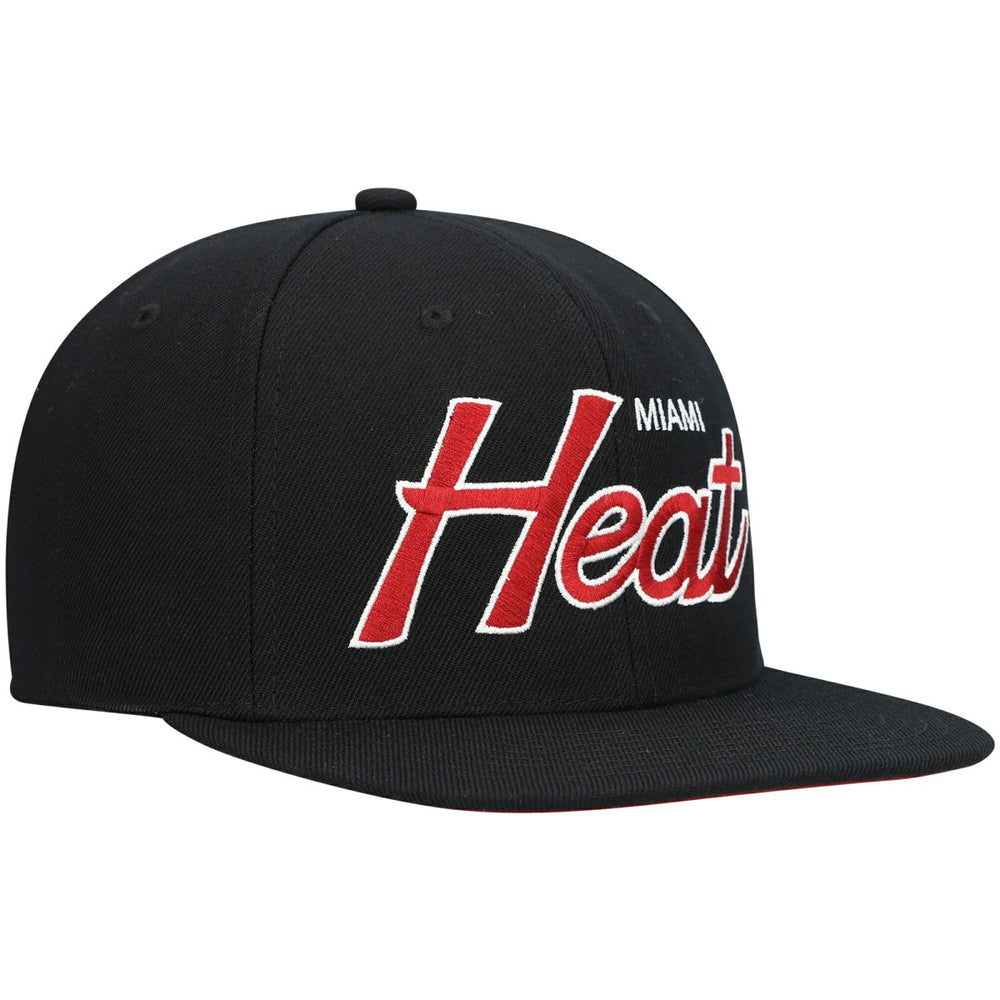 Miami Heat Hardwood Classics Script 2.0 Snapback Hat - Black | Mitchell & Ness online