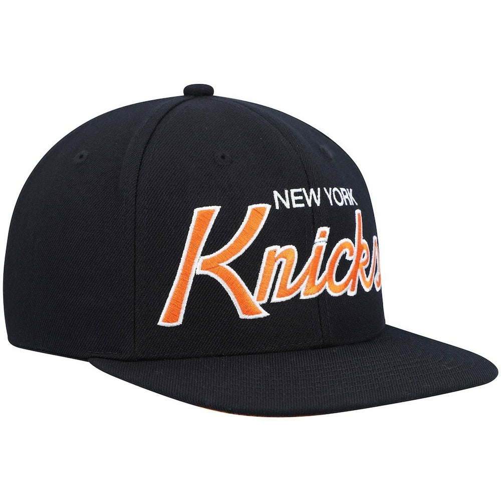 New York Knicks Hardwood Classics Script 2.0 Snapback Hat - Black | Mitchell & Ness sale