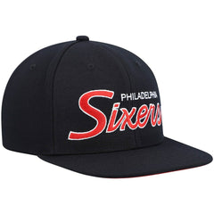 Philadelphia 76ers Hardwood Classics Script 2.0 Snapback Hat - Black | Mitchell & Ness for sale