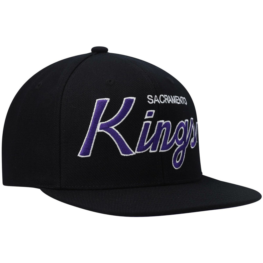 Sacramento Kings Hardwood Classics Script 2.0 Snapback Hat - Black | Mitchell & Ness outlet