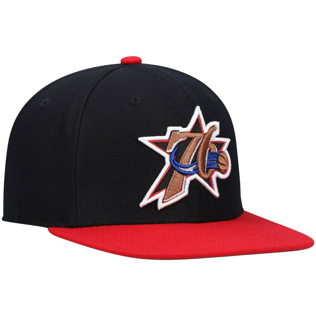 Philadelphia 76ers Hardwood Classics Team Two-Tone 2.0 Snapback Hat - Black/Red | Mitchell & Ness sale