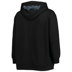 Miami Marlins Women's Plus Size Lace-Up V-Neck Pullover Hoodie - Black
