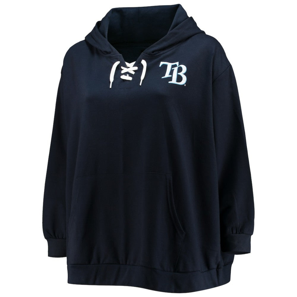 Tampa Bay Rays Women's Plus Size Lace-Up V-Neck Pullover Hoodie - Navy