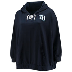 Tampa Bay Rays Women's Plus Size Lace-Up V-Neck Pullover Hoodie - Navy