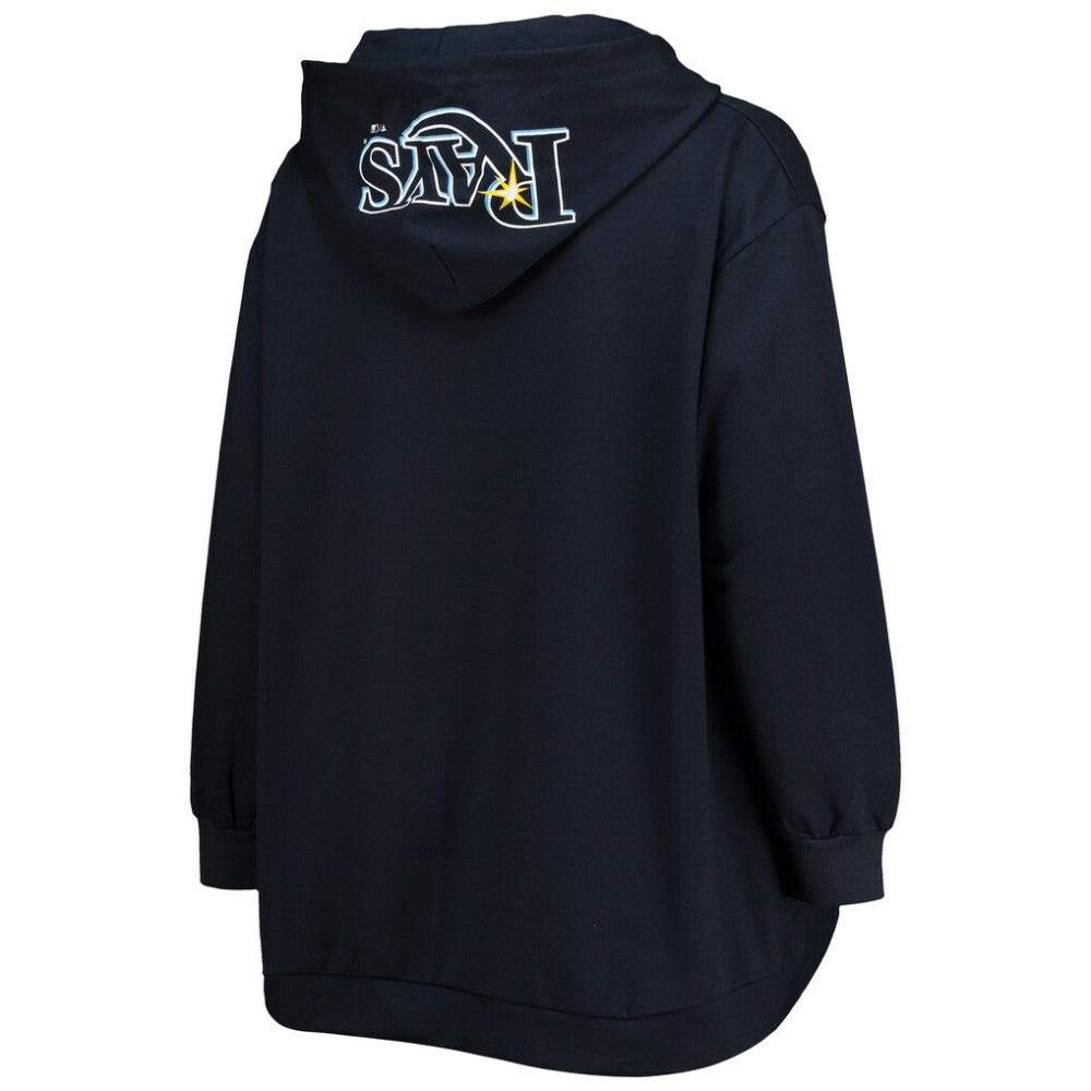 Tampa Bay Rays Women's Plus Size Lace-Up V-Neck Pullover Hoodie - Navy