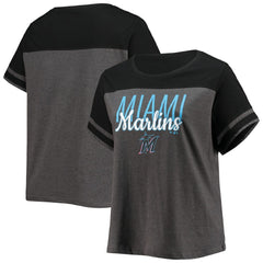 Miami Marlins Women's Plus Size Colorblock T-Shirt - Heathered Charcoal/Black