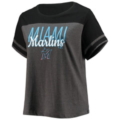 Miami Marlins Women's Plus Size Colorblock T-Shirt - Heathered Charcoal/Black