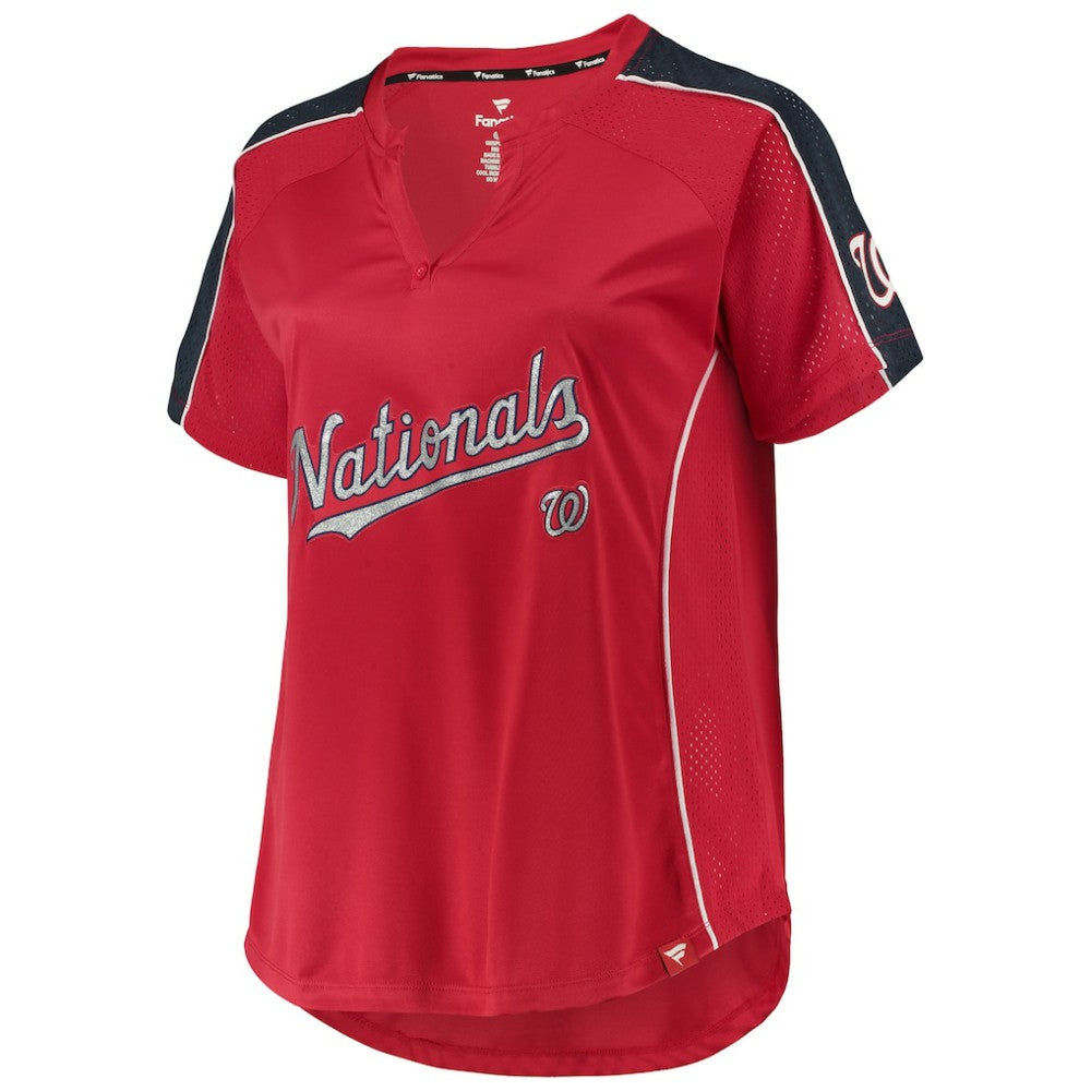 Washington Nationals Women's Plus Size Diva Notch Neck Raglan T-Shirt - Red