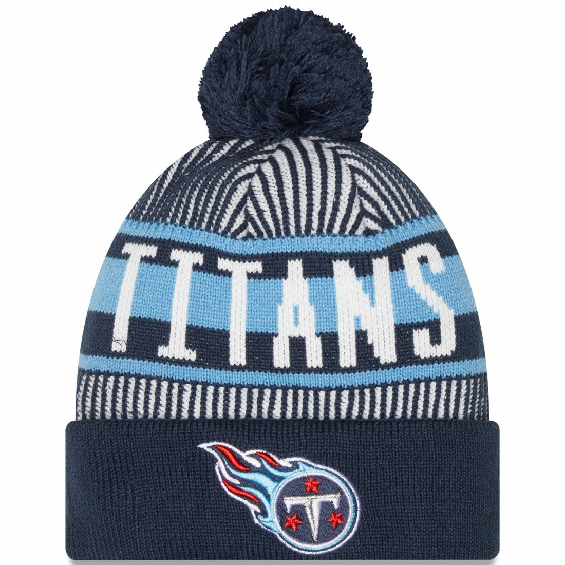 NFL Tennessee Titans Striped Cuffed Knit Hat with Pom