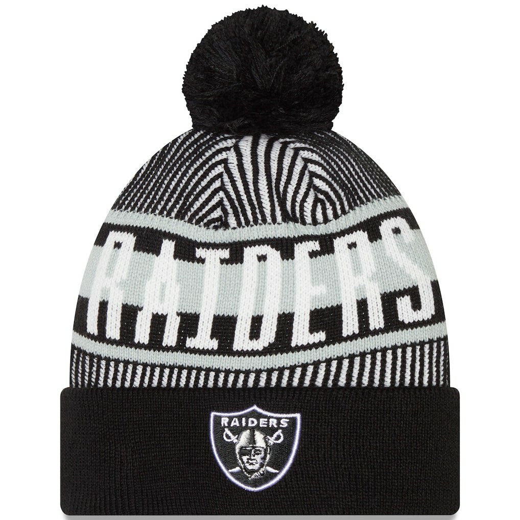 NFL Las Vegas Raiders Striped Cuffed Knit Hat with Pom