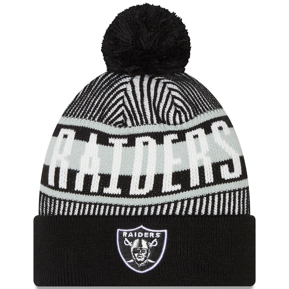 NFL Las Vegas Raiders Striped Cuffed Knit Hat with Pom
