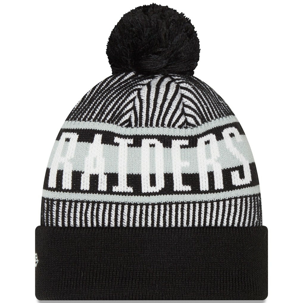 NFL Las Vegas Raiders Striped Cuffed Knit Hat with Pom