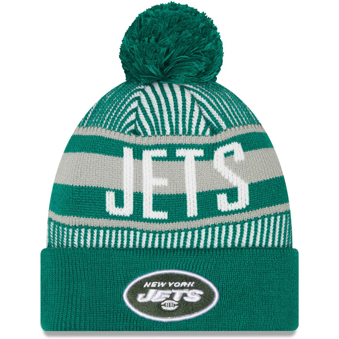 NFL New York Jets Striped Cuffed Knit Hat with Pom