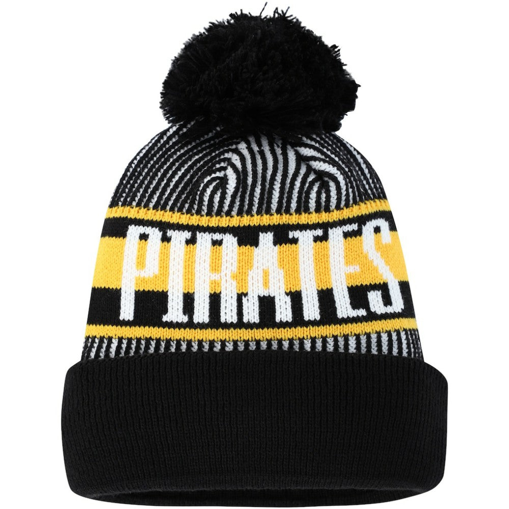 Pittsburgh Pirates Youth Striped Cuffed Knit Hat with Pom - Black | New Era