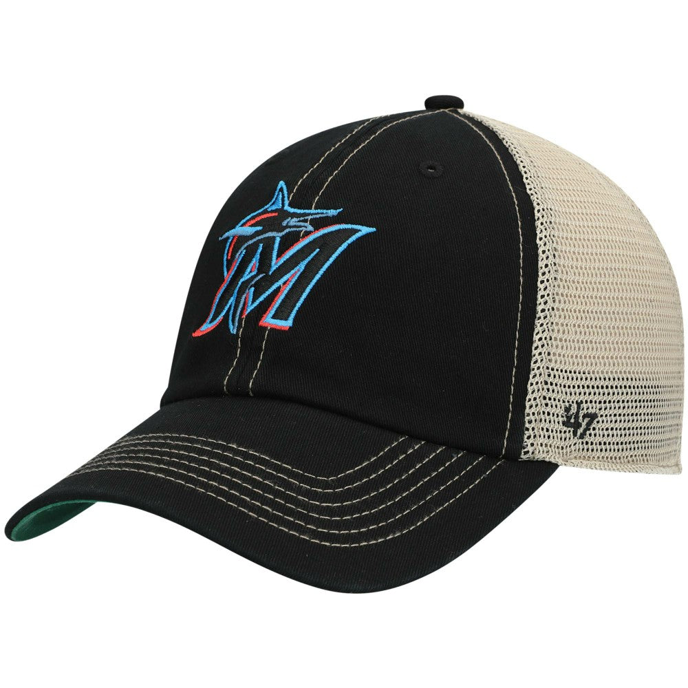 Miami Marlins Trawler Clean Up Trucker Snapback Hat - Black | 47 brand