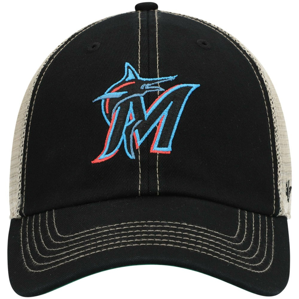 Miami Marlins Trawler Clean Up Trucker Snapback Hat - Black | 47 brand