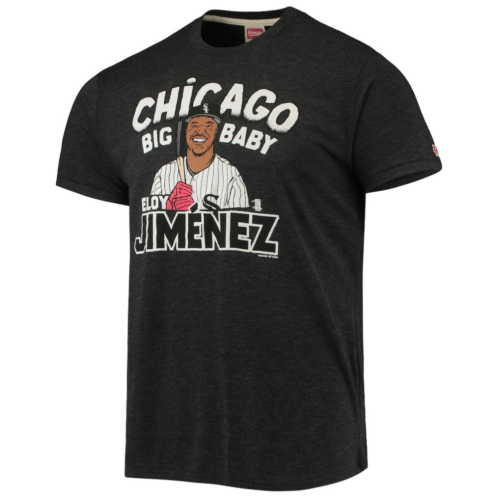 Eloy Jimenez Chicago White Sox Homage Caricature Tri-Blend T-Shirt - Heathered Black