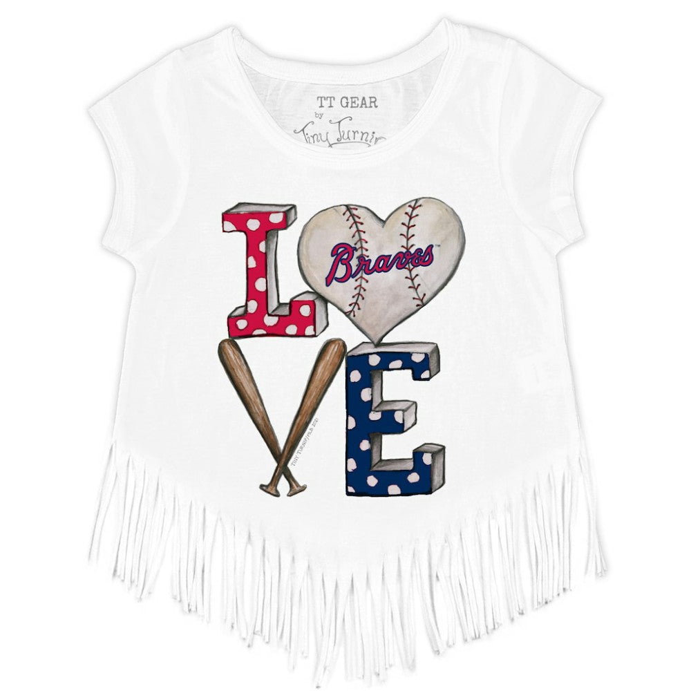 Atlanta Braves Tiny Turnip Girls Youth Baseball Love Fringe T-Shirt - White