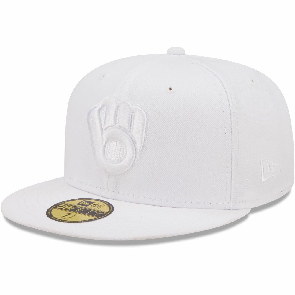 Milwaukee Brewers White on White 59FIFTY Fitted Hat | New Era
