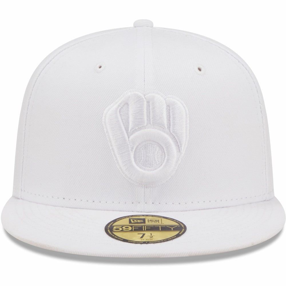 Milwaukee Brewers White on White 59FIFTY Fitted Hat | New Era