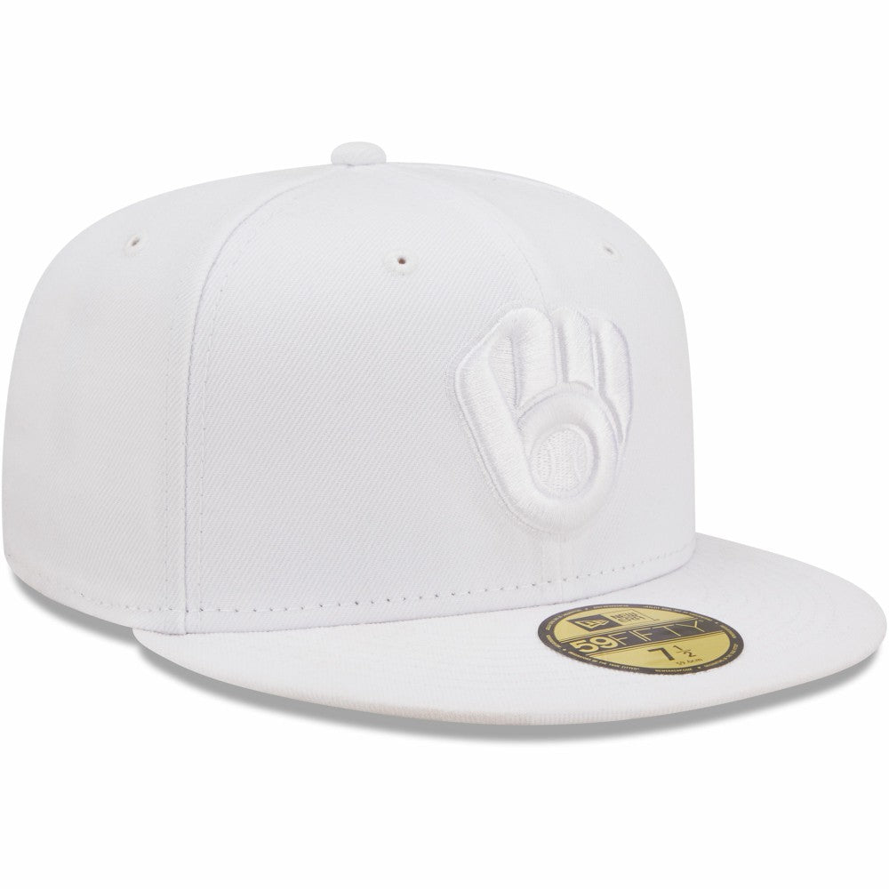 Milwaukee Brewers White on White 59FIFTY Fitted Hat | New Era