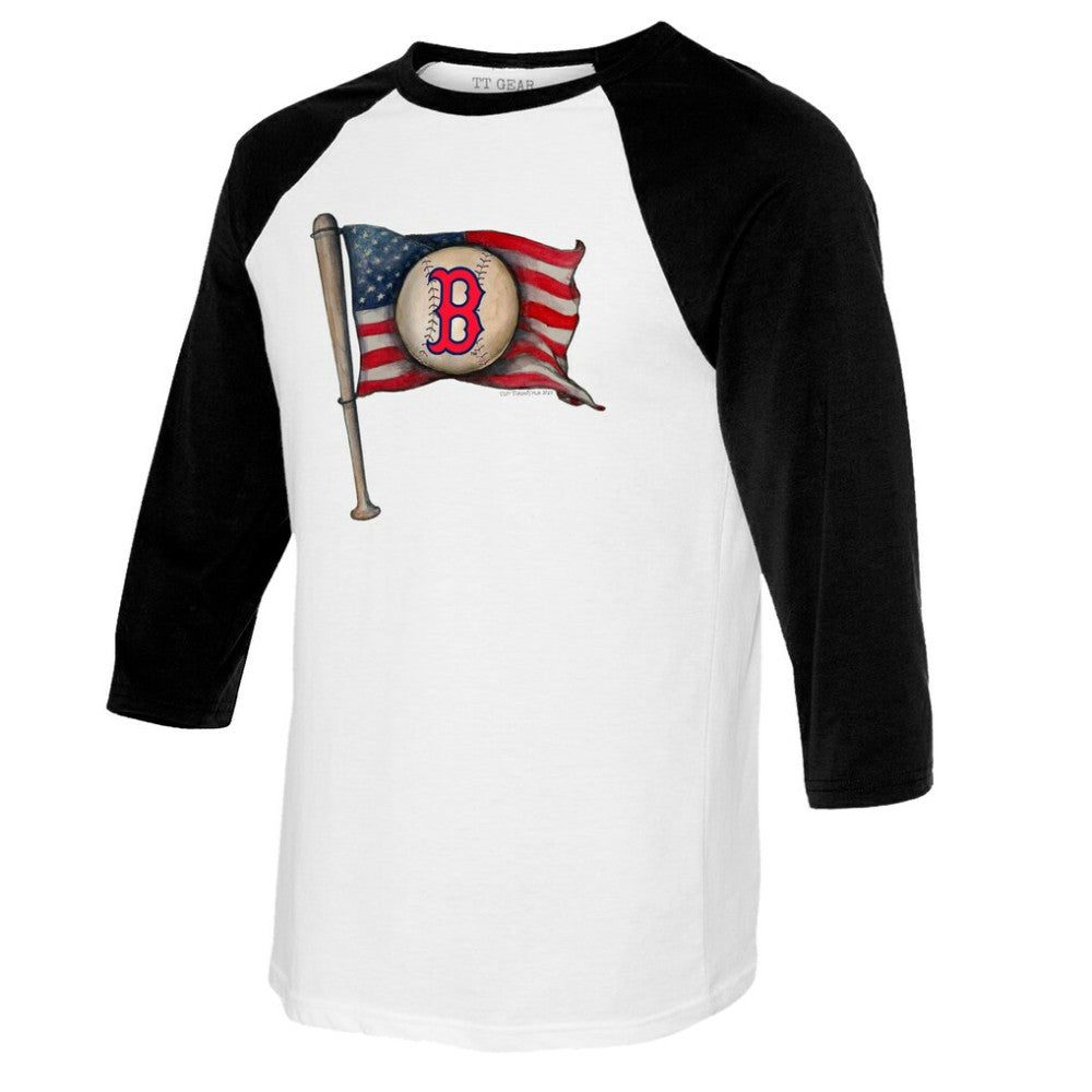 Boston Red Sox Tiny Turnip Youth Baseball Flag Raglan 3/4 Sleeve T-Shirt - White/Black