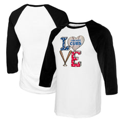 Chicago Cubs Tiny Turnip Women's Baseball Love Raglan 3/4-Sleeve T-Shirt - White/Black