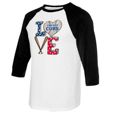 Chicago Cubs Tiny Turnip Women's Baseball Love Raglan 3/4-Sleeve T-Shirt - White/Black