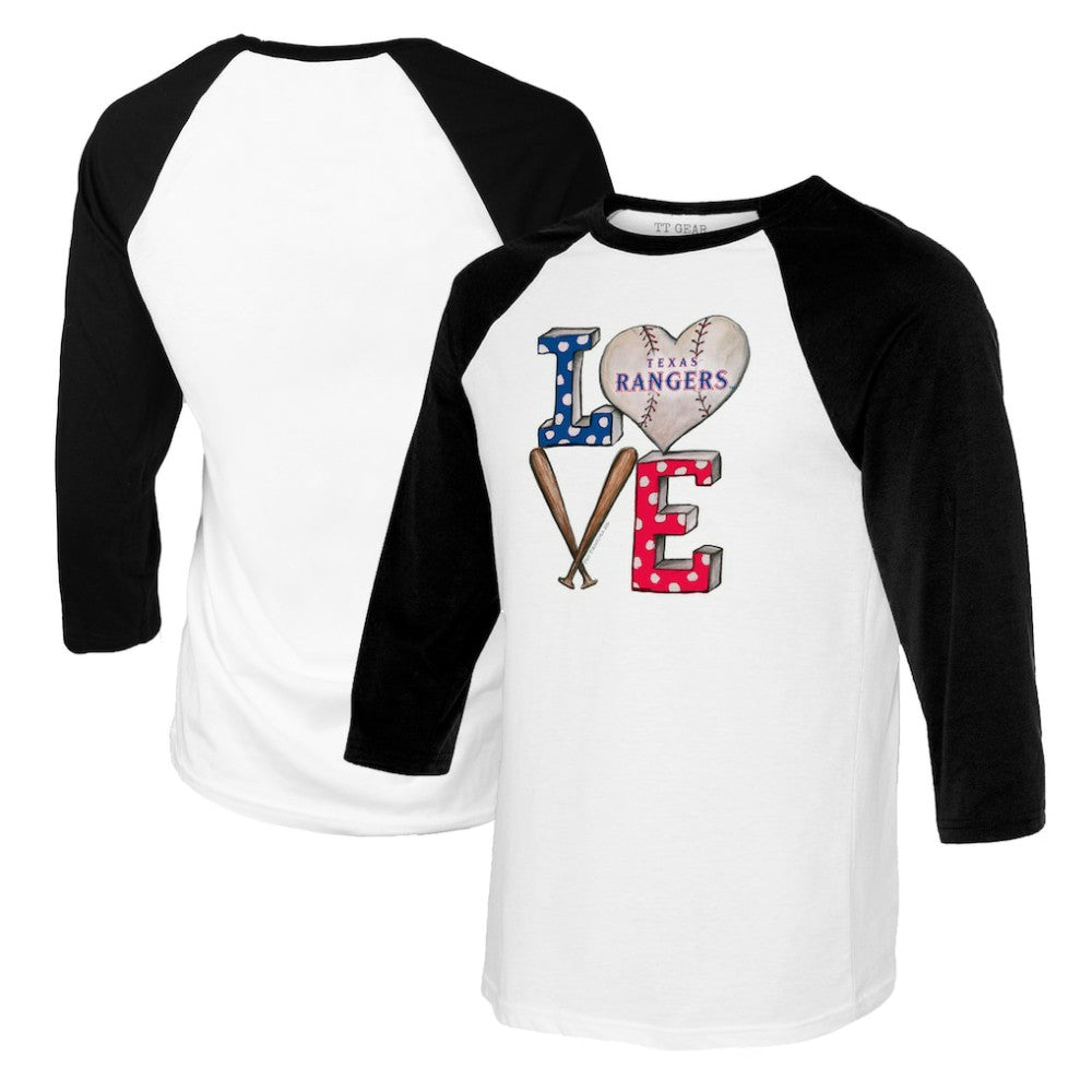 Texas Rangers Tiny Turnip Women's Baseball Love Raglan 3/4-Sleeve T-Shirt - White/Black