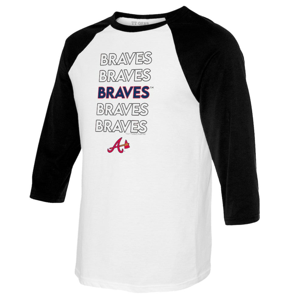 Atlanta Braves Tiny Turnip Youth Stacked Raglan 3/4 Sleeve T-Shirt - White/Black