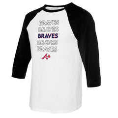 Atlanta Braves Tiny Turnip Youth Stacked Raglan 3/4 Sleeve T-Shirt - White/Black