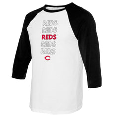 Cincinnati Reds Tiny Turnip Youth Stacked Raglan 3/4 Sleeve T-Shirt - White/Black