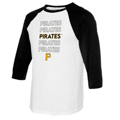 Pittsburgh Pirates Tiny Turnip Youth Stacked Raglan 3/4 Sleeve T-Shirt - White/Black